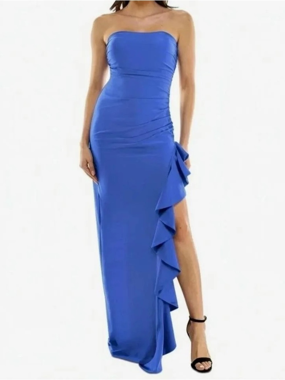 Emerald Sundae Strapless Ruffle Side-Slit Evening Gown - Royal SIZE:M MSRP $99